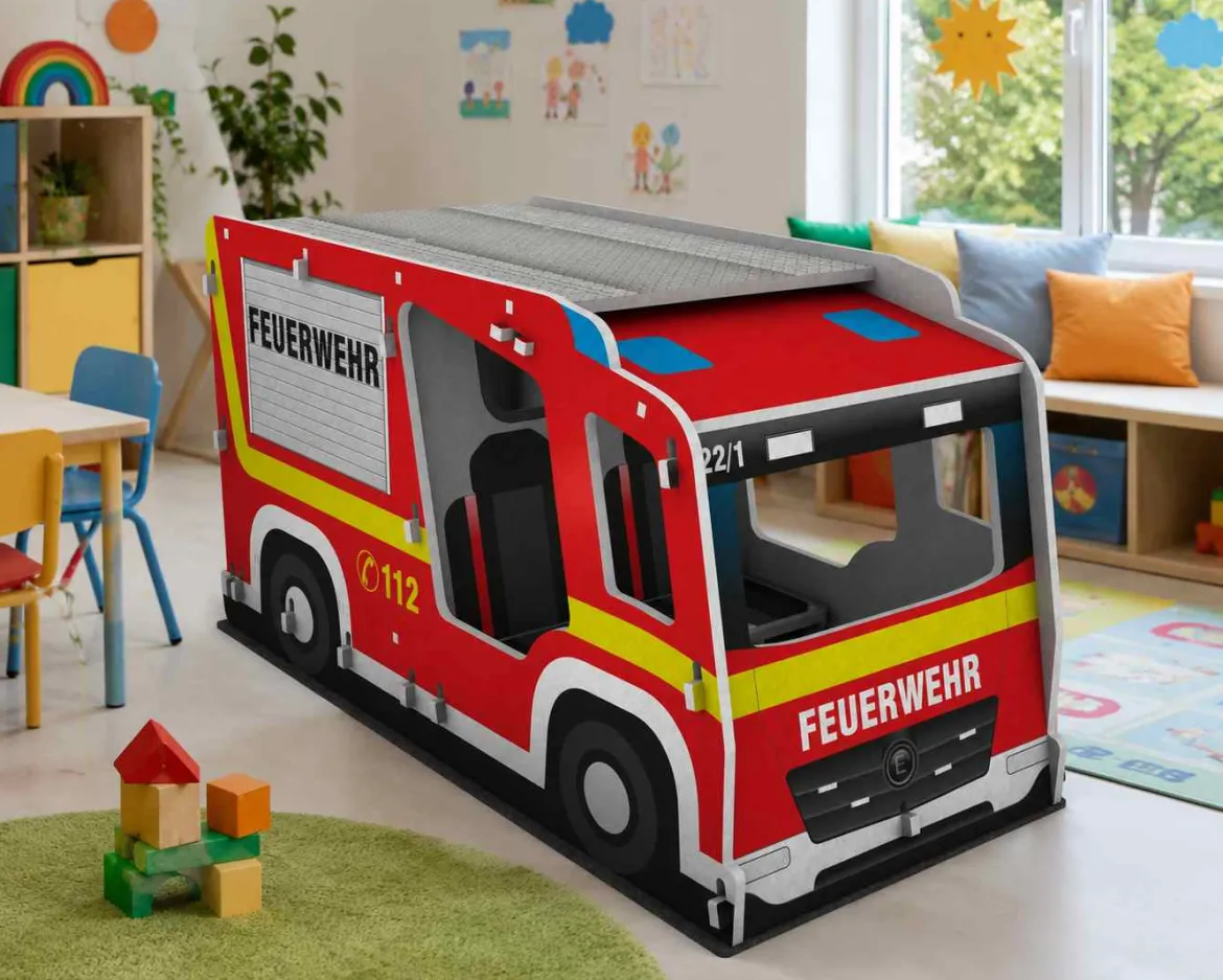 Schallschutz Spielhaus Feuerwehrauto, B1-zertifiziert, 100 x 111 x 205 cm