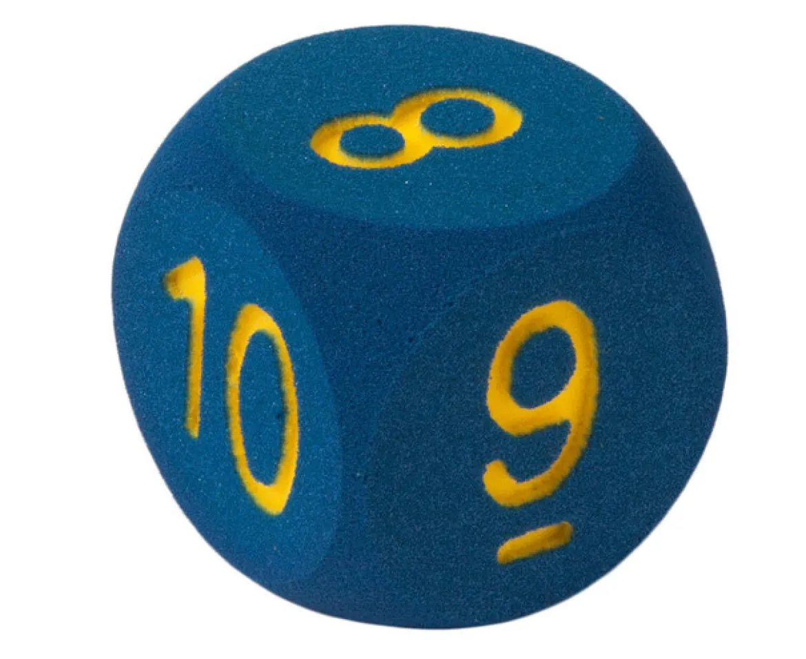 Schaumstoffziffernwürfel blau, Ziffern 0 & 6-10, Kantenlänge 16 cm