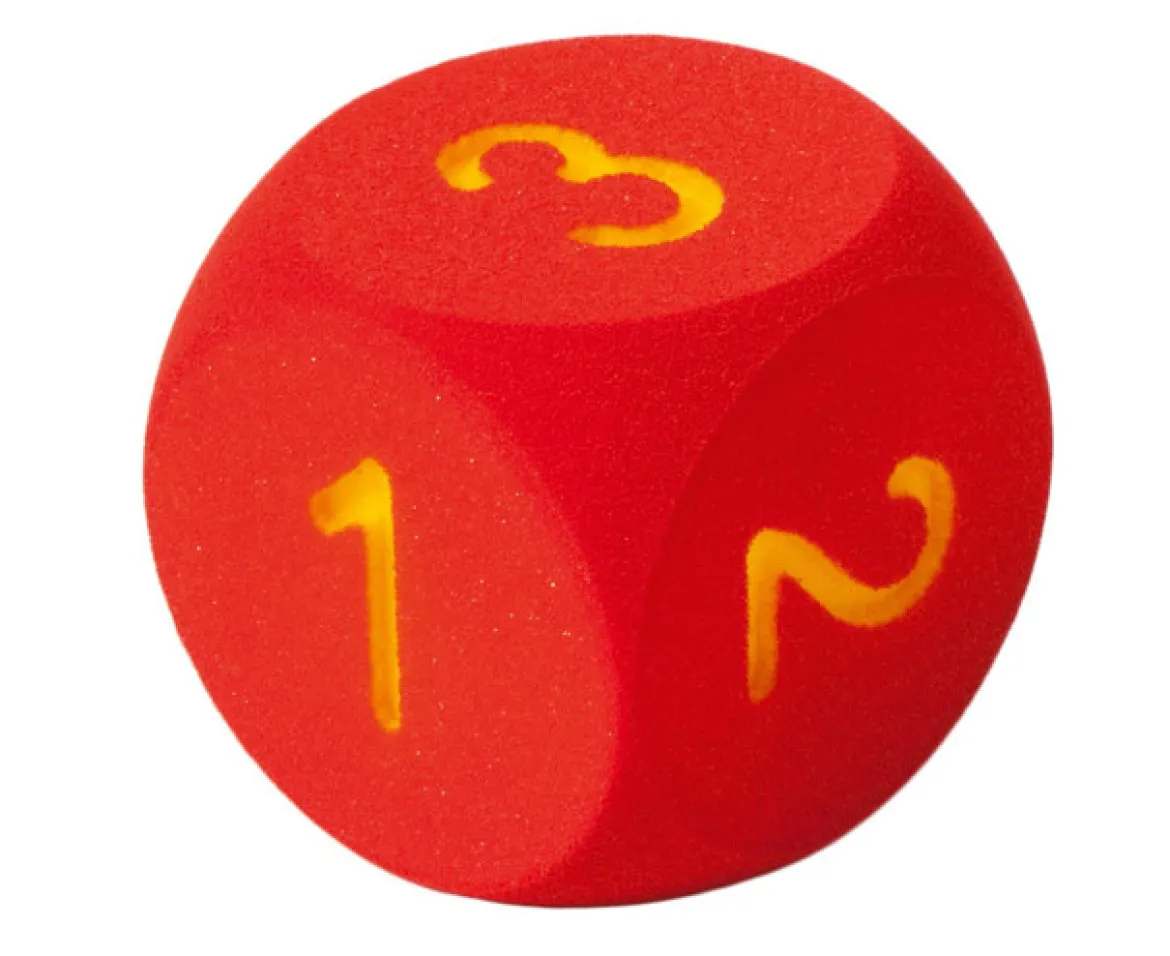 Schaumstoffziffernwürfel rot, Ziffern 1-6, Kantenlänge 16 cm