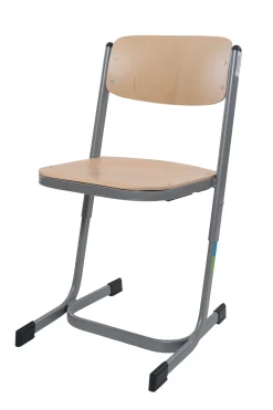 Schülerstuhl mit Doppel-U-Fuß, Buche natur, höhenverstellbar 34-38-42 cm, Gestell RAL 9006 Weißaluminium