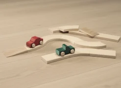 Set Autobahn groß im Fröbelkasten: Inhalt 78 Autobahnteile, Buche natur