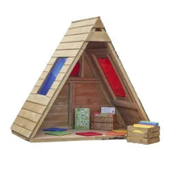 Spielhütte "Feenhaus", mit Spitzdach und bunten Fenstern, Indoor und Outdoor, aus Holz
