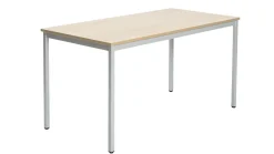 Stahlrohrtisch, quadratische Tischbeine, 160x80 cm Buche hell, Stahlfarbe weißaluminium, Kunststoffgleiter