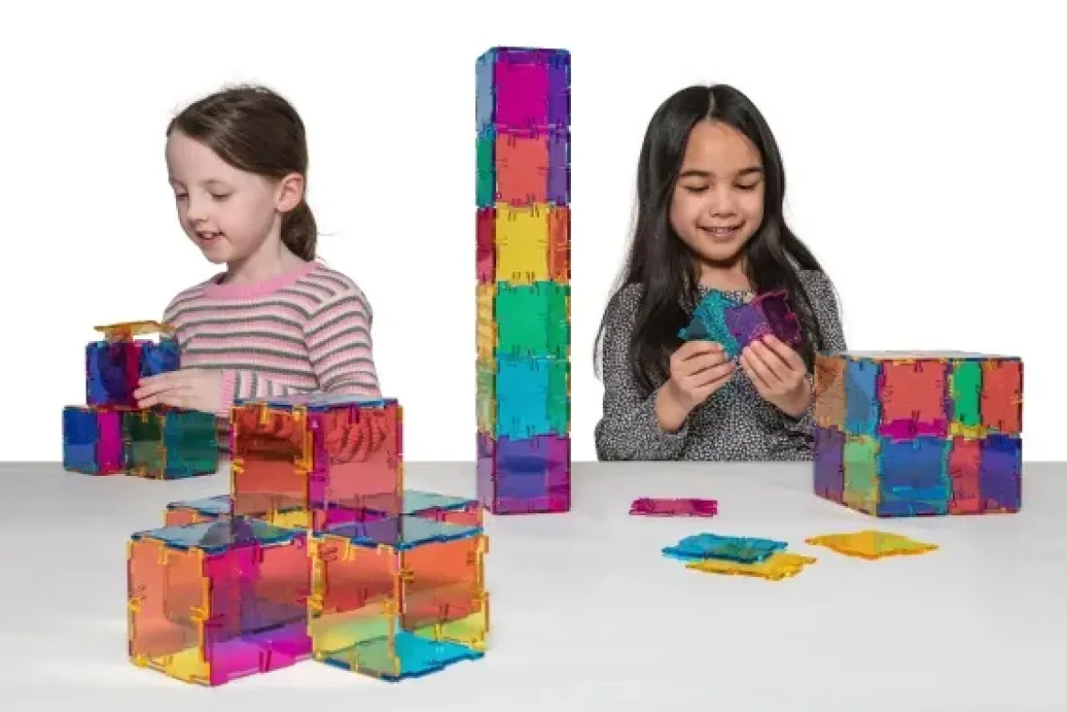 Steckbausteine, Original Crystal Polydron, transluzent, Klassenset CMY, 96 Teile, für Kinder