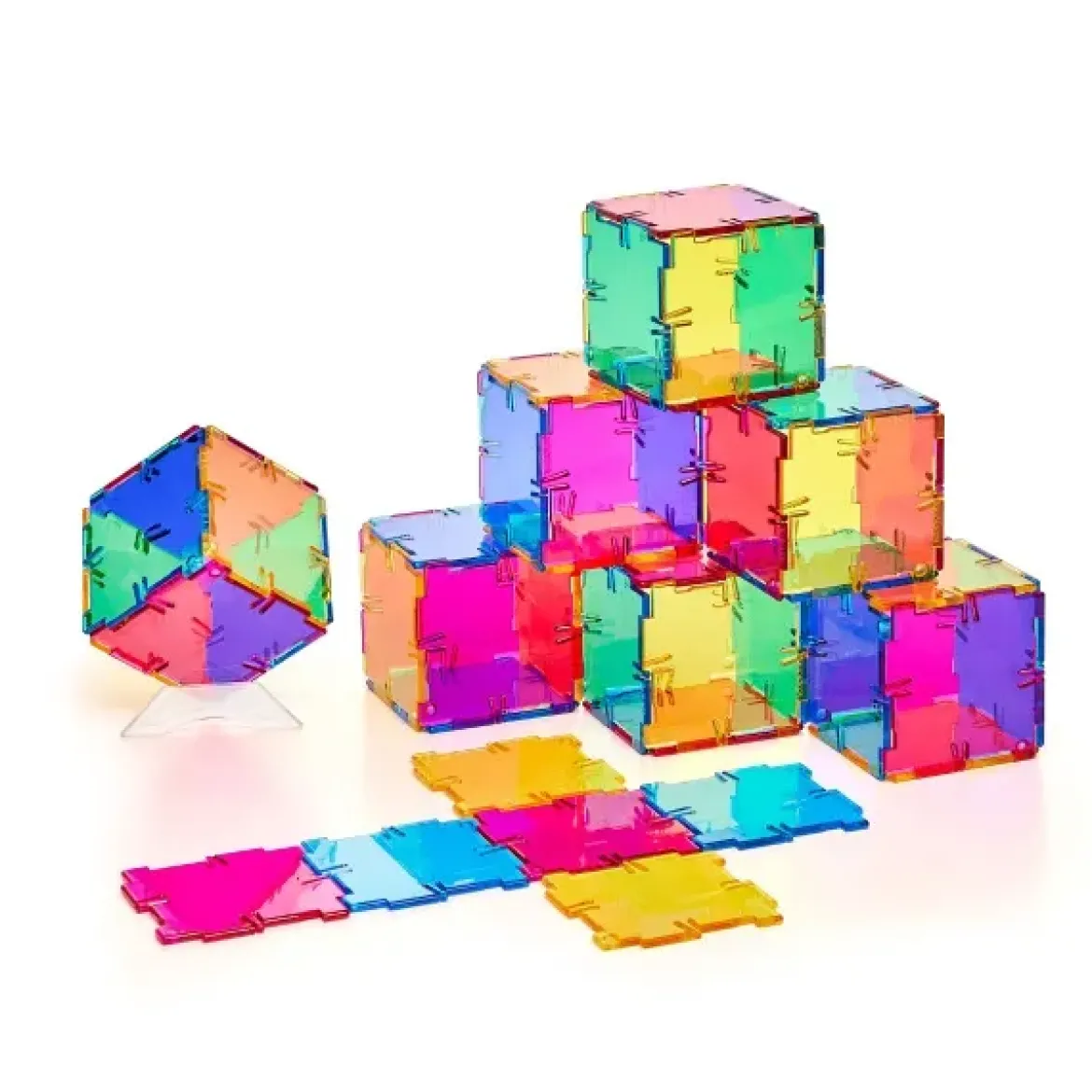 Steckbausteine, Original Crystal Polydron, transluzent, Klassenset CMY, 96 Teile, für Kinder
