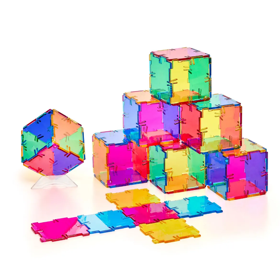 Steckbausteine, Original Crystal Polydron, transluzent, Starterset CMY, 48 Teile, für Kinder