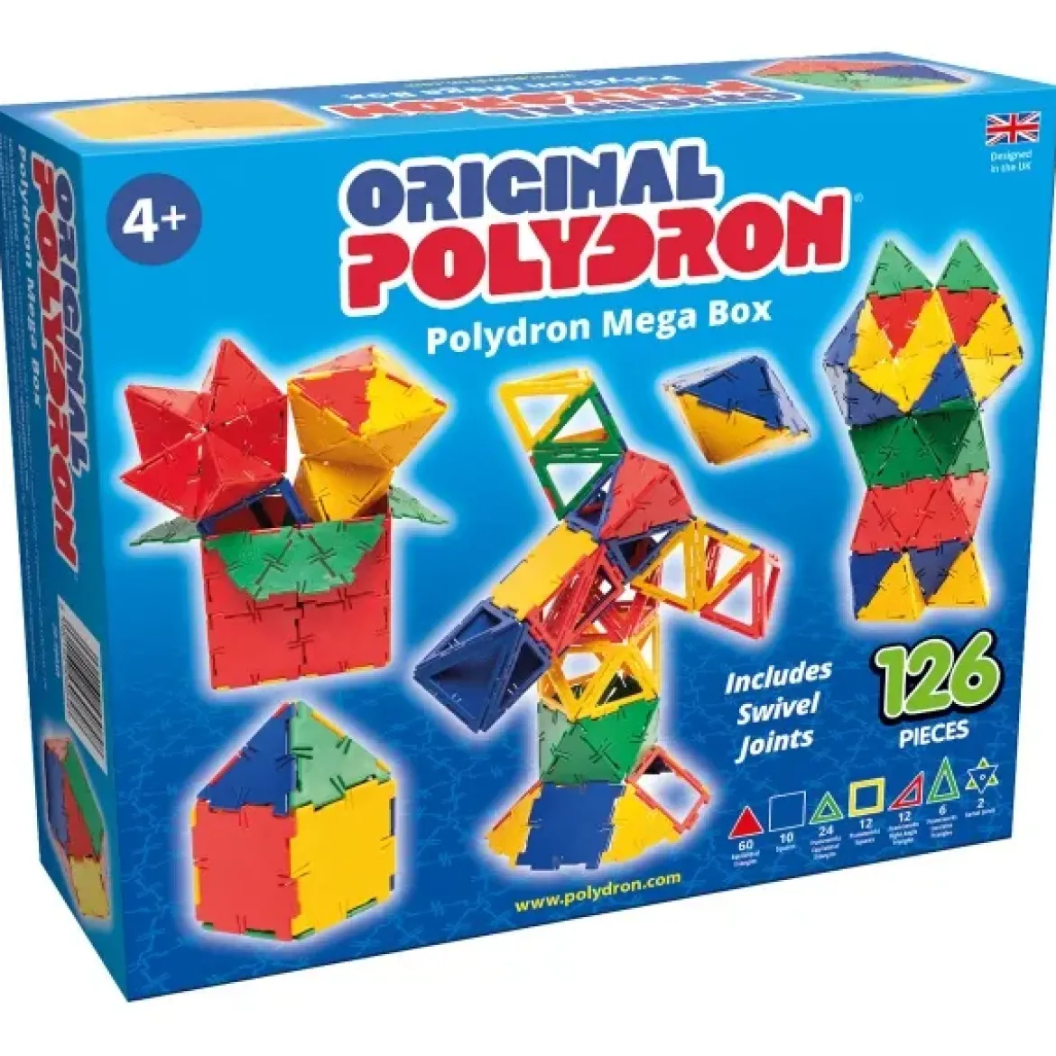 Steckbausteine, Original Polydron, Mega-Box inkl. Drehgelenken, 126 Teile, für Kinder