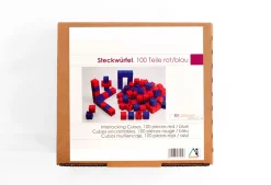 100 Steckwürfel 2 x 2 x 2 cm, aus RE-Wood® in rot / blau, 4-8 Jahre