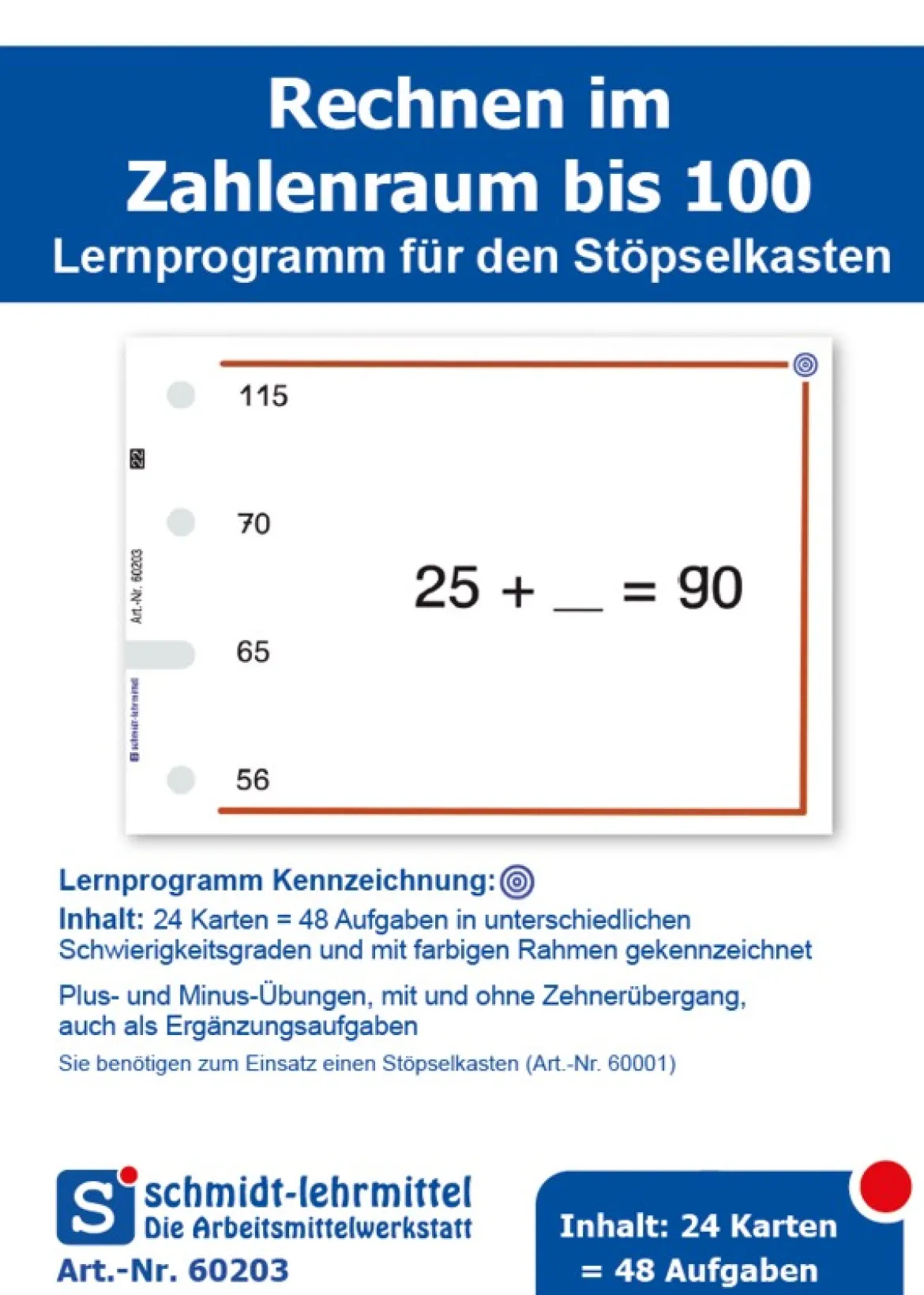 Stöpselkarten Rechnen +, - bis 100