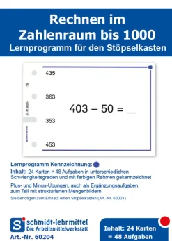 Stöpselkarten Rechnen +, - bis 1000
