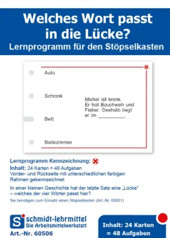 Stöpselkarten 'Welches Wort passt in die Lücke?'