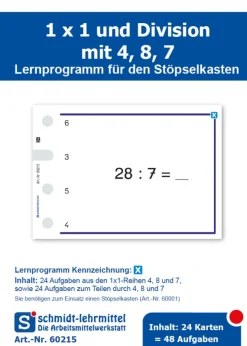 Stöpselkarten '1 x 1 und Division mit 4, 8, 7'