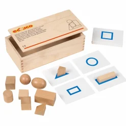Tastmaterial - 10 geometrische Formen und Karten in Holz-Box, ab 4 Jahre