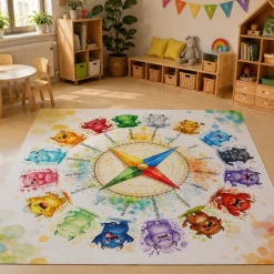 Teppich Emotionskompass, 16 Monster mit verschiedenen Gefühlen, für Kinder, 155 x 155 cm
