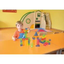 Transparente Bausteine 50 Teile, 5 Farben 6 Formen, Würfel 3,2 x 3,2 cm, ab 3 Jahre