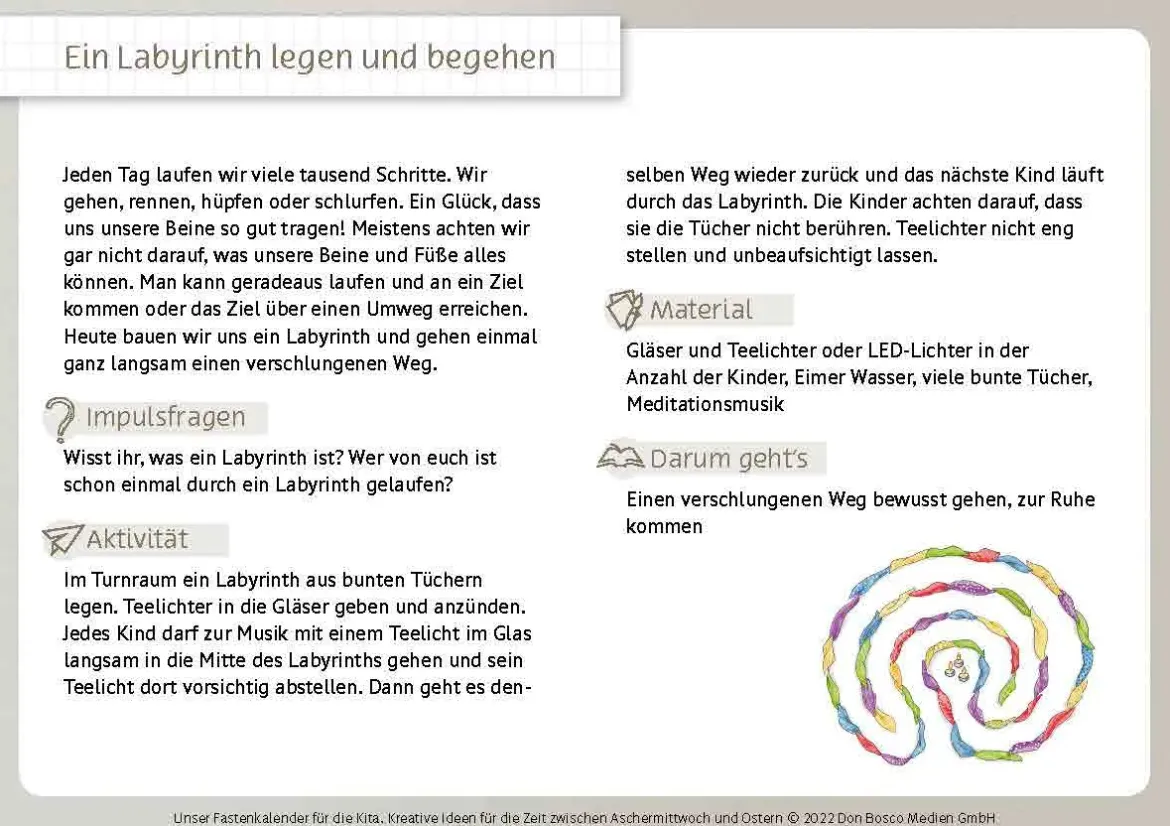 Unser Fastenkalender für die Kita, 3-6 Jahre