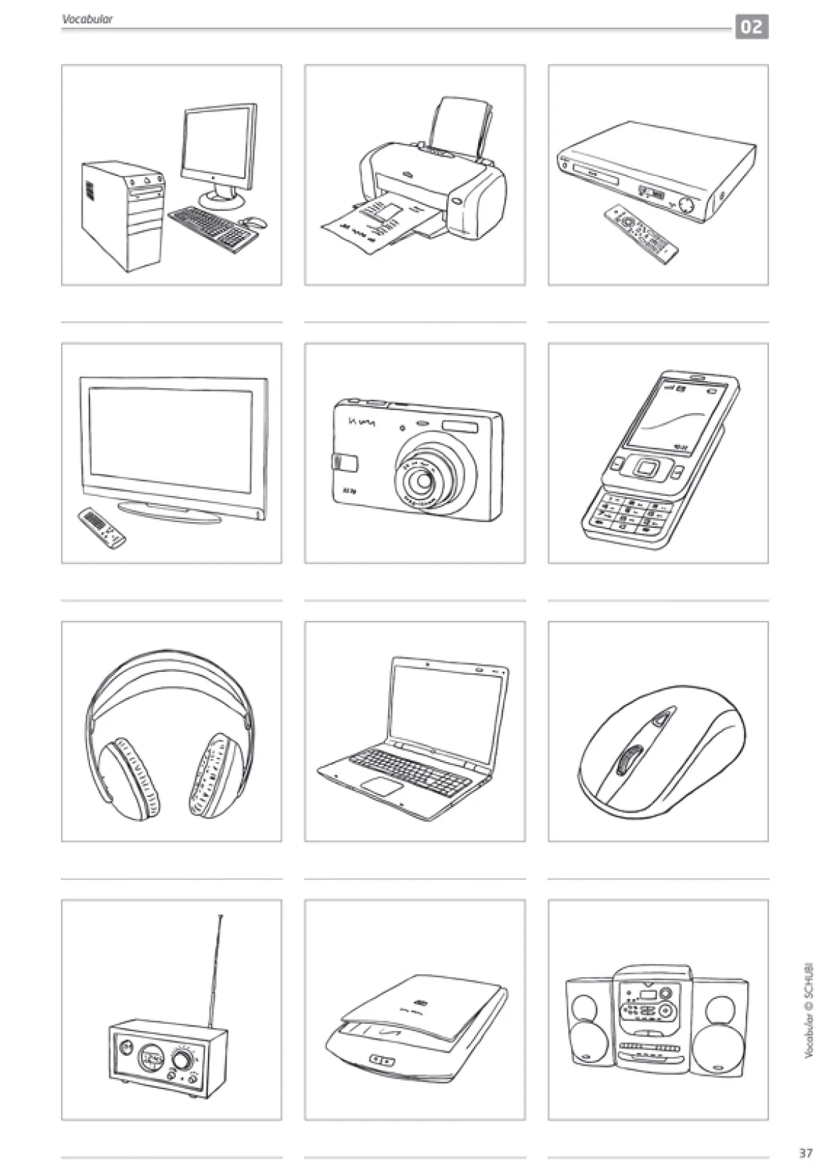 Vocabular Wortschatz-Bilder - Schule, Medien, Kommunikation, 3-99 Jahre