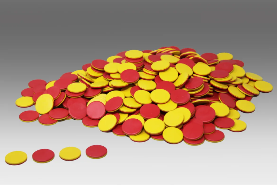 Wendeplättchen rot/gelb aus RE-Plastic, 400 Stück, Durchmesser 25mm