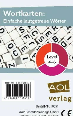 Wortkarten: Einfache lautgetreue Wörter, Level 4-6, 1.-4. Klasse