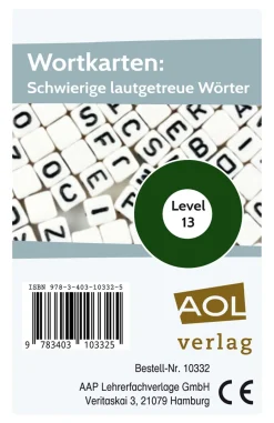 Wortkarten: Schwierige lautgetreue Wörter - Level 13, 1. bis 4. Klasse