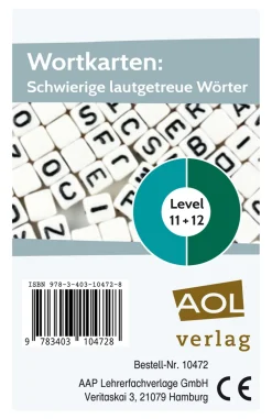 Wortkarten: Schwierige lautgetreue Wörter - Level 11+12, 1. bis 4. Klasse