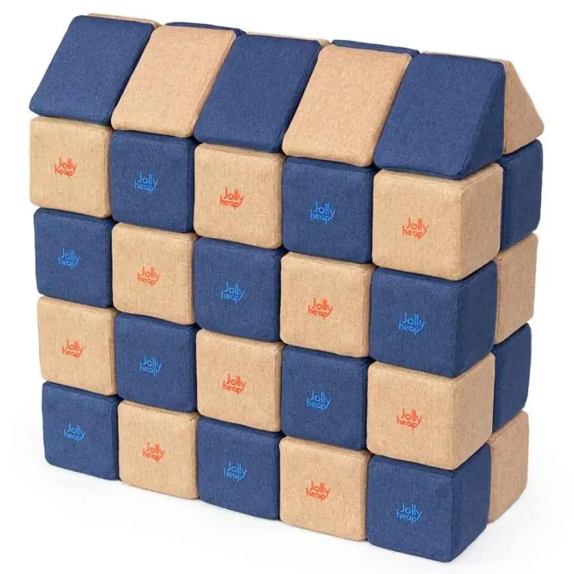 XXL Softbausteine, Jolly Heap Medium, magnetisch, groß, aus Schaumstoff, hellbraun/blau, 50-teilig