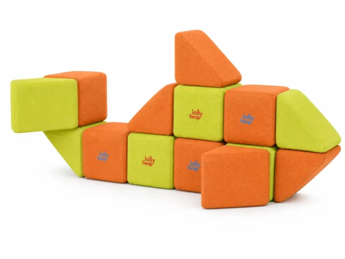 XXL Softbausteine, Jolly Heap Mini, magnetisch, groß, aus Schaumstoff, limette/orange, 24-teilig