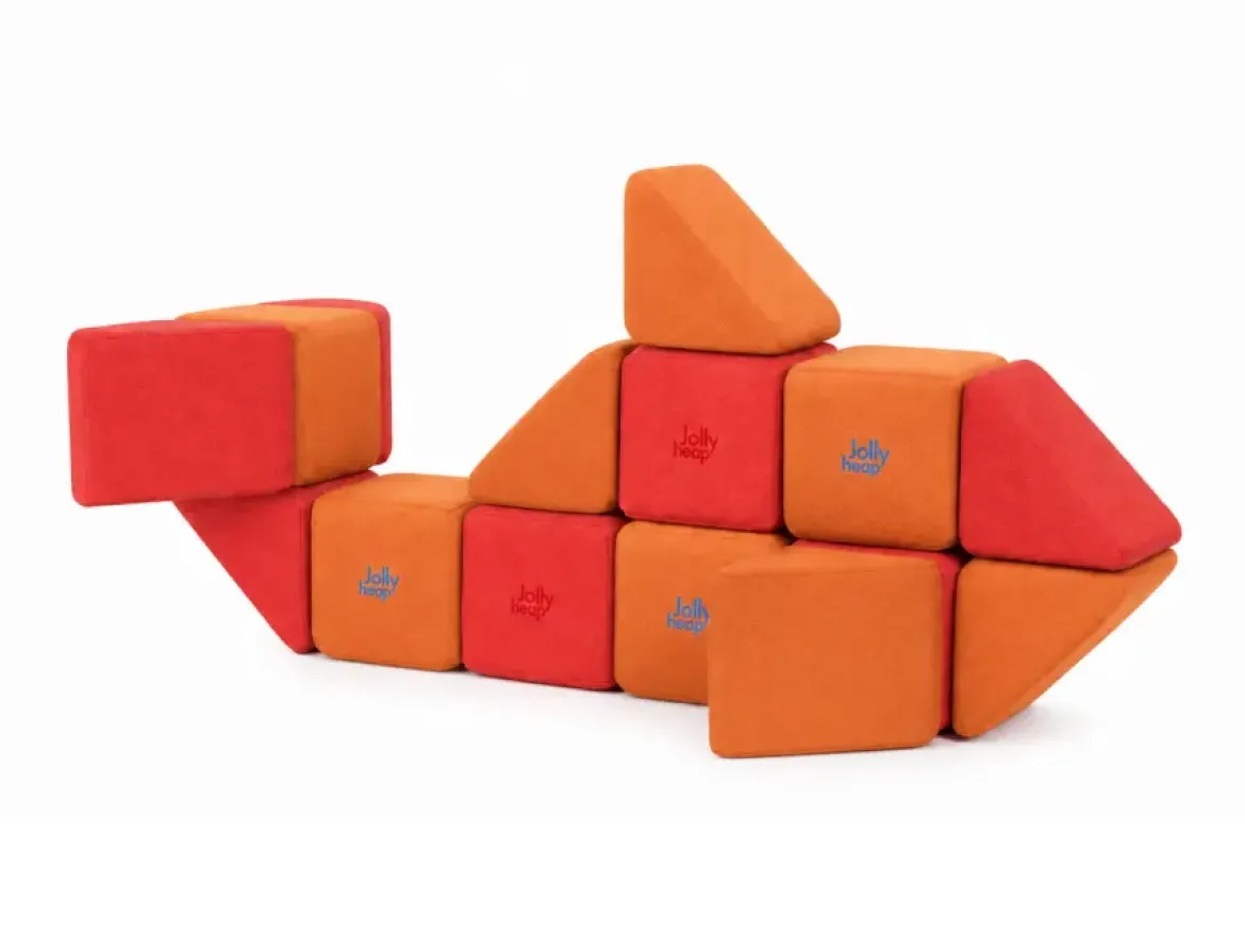 XXL Softbausteine, Jolly Heap Mini, magnetisch, groß, aus Schaumstoff, rot/orange, 24-teilig