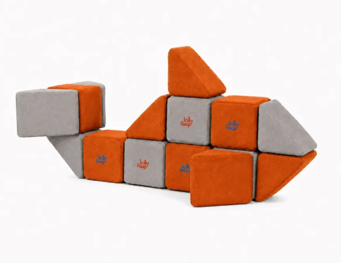 XXL Softbausteine, Jolly Heap Mini, magnetisch, groß, aus Schaumstoff, grau/orange, 24-teilig
