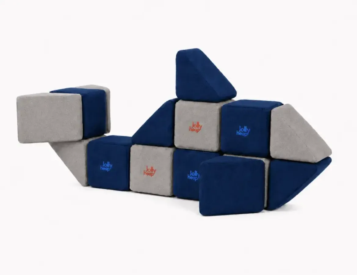 XXL Softbausteine, Jolly Heap Mini, magnetisch, groß, aus Schaumstoff, grau/blau, 24-teilig