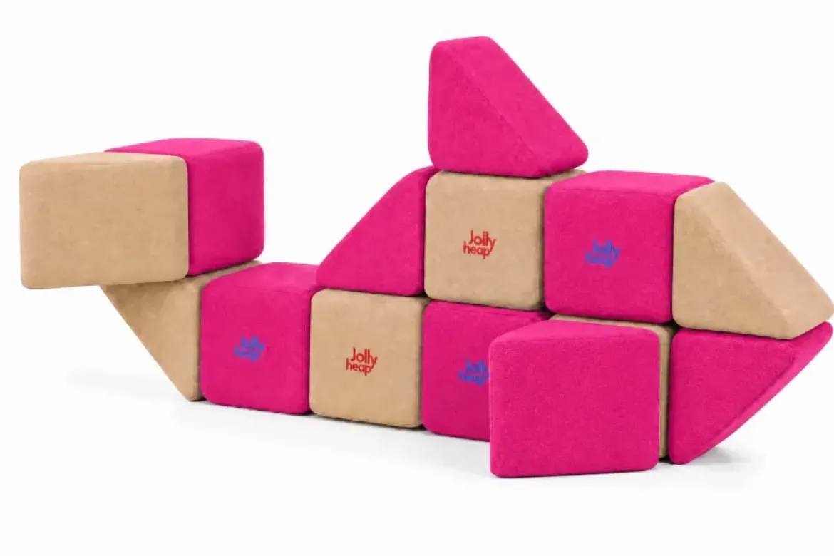 XXL Softbausteine, Jolly Heap Mini, magnetisch, groß, aus Schaumstoff, hellbraun/violett, 24-teilig