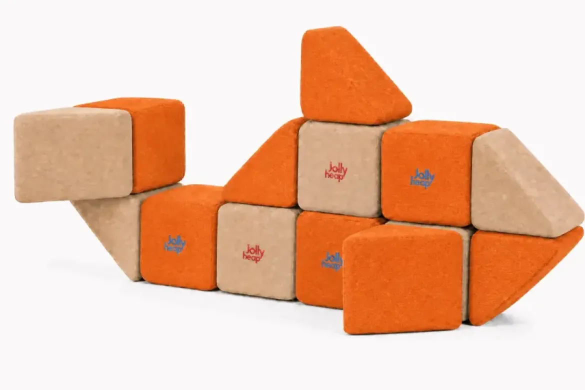 XXL Softbausteine, Jolly Heap Mini, magnetisch, groß, aus Schaumstoff, hellbraun/orange, 24-teilig