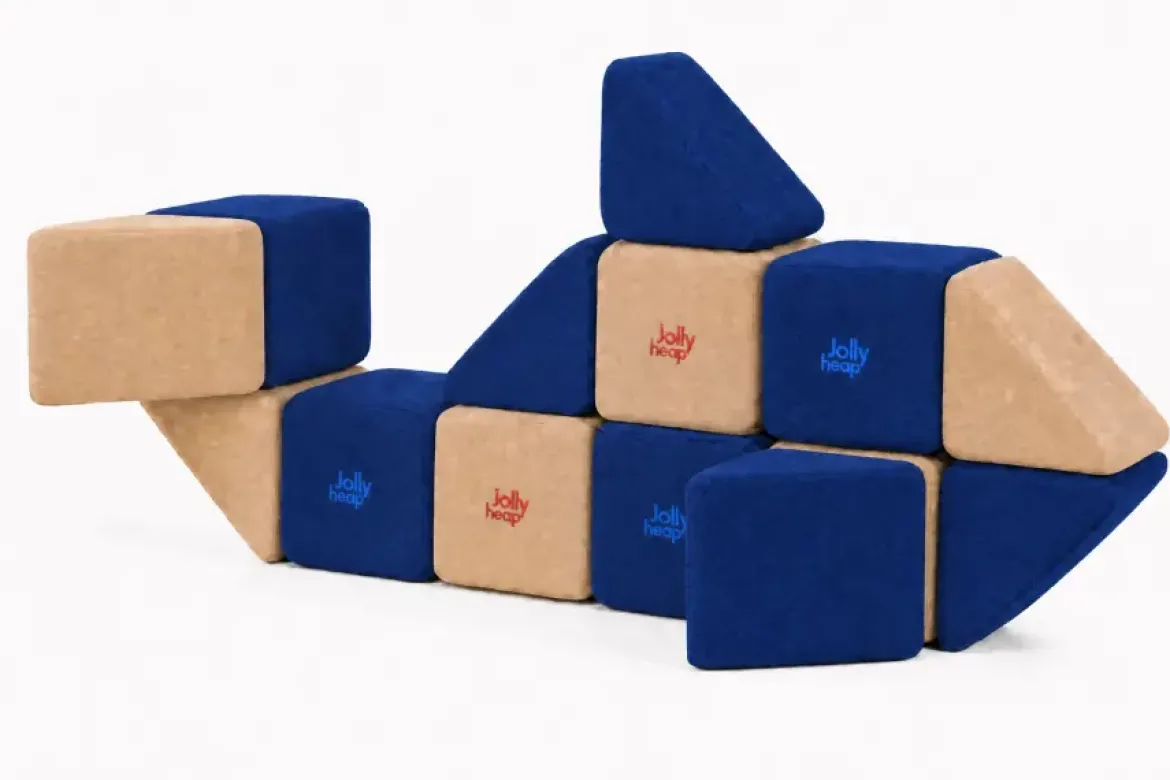 XXL Softbausteine, Jolly Heap Mini, magnetisch, groß, aus Schaumstoff, hellbraun/blau, 24-teilig