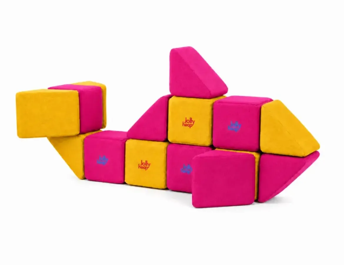 XXL Softbausteine, Jolly Heap Mini, magnetisch, groß, aus Schaumstoff, gelb/violett, 24-teilig