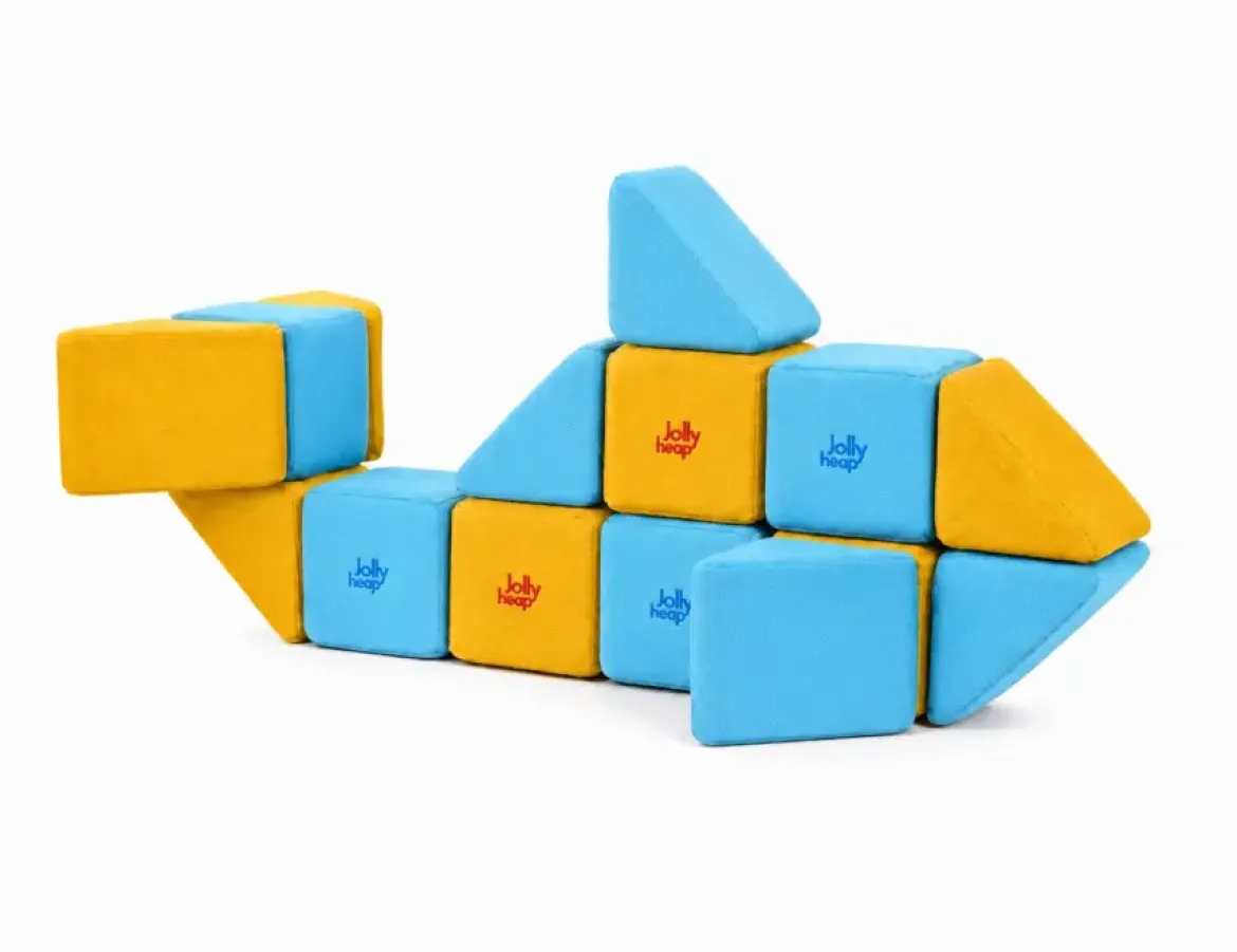 XXL Softbausteine, Jolly Heap Mini, magnetisch, groß, aus Schaumstoff, gelb/türkis, 24-teilig