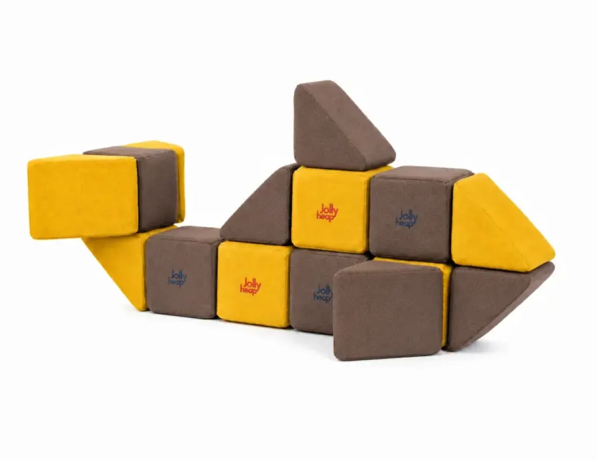 XXL Softbausteine, Jolly Heap Mini, magnetisch, groß, aus Schaumstoff, gelb/dunkelbraun, 24-teilig