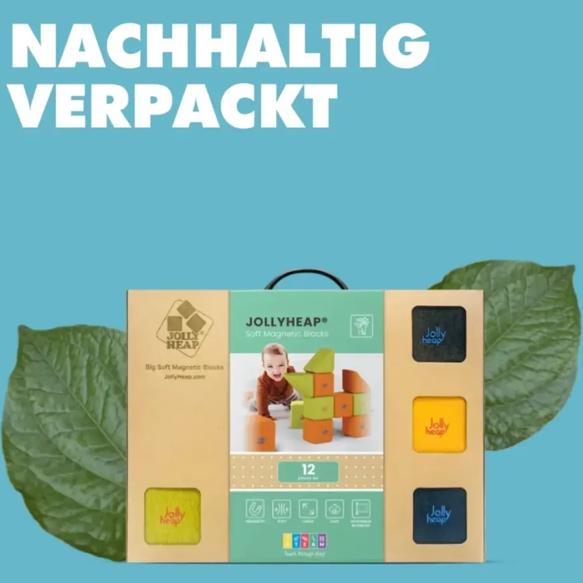 XXL Softbausteine, Jolly Heap Pixi, magnetisch, groß, aus Schaumstoff, limette/dunkelgrau, 12-teilig