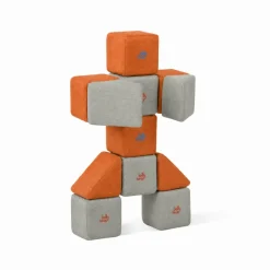 XXL Softbausteine, Jolly Heap Pixi, magnetisch, groß, aus Schaumstoff, grau/orange, 12-teilig