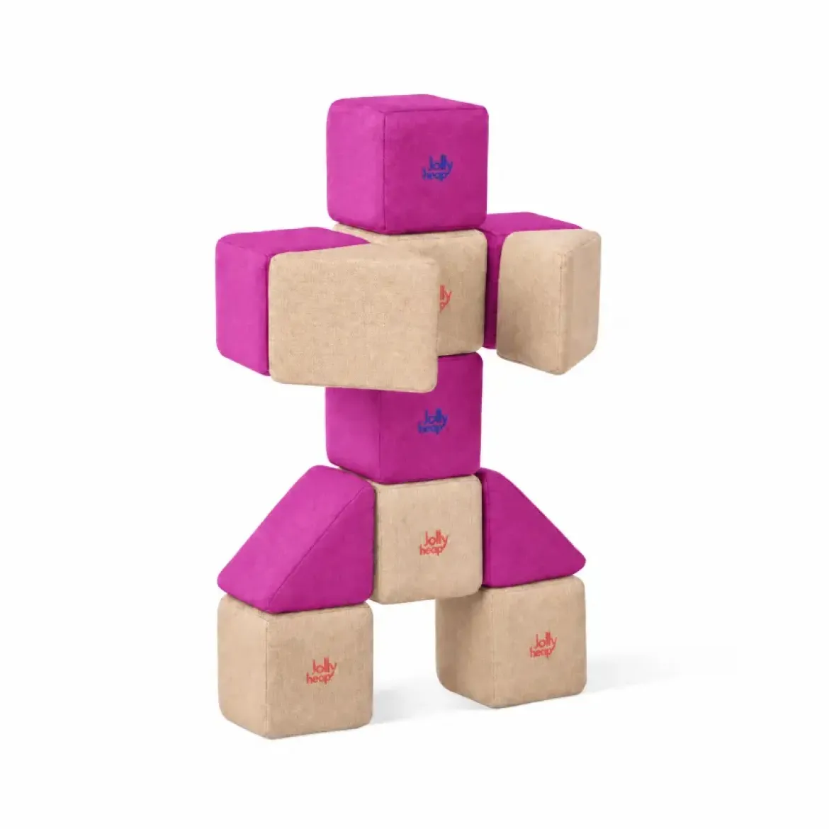 XXL Softbausteine, Jolly Heap Pixi, magnetisch, groß, aus Schaumstoff, hellbraun/violett, 12-teilig