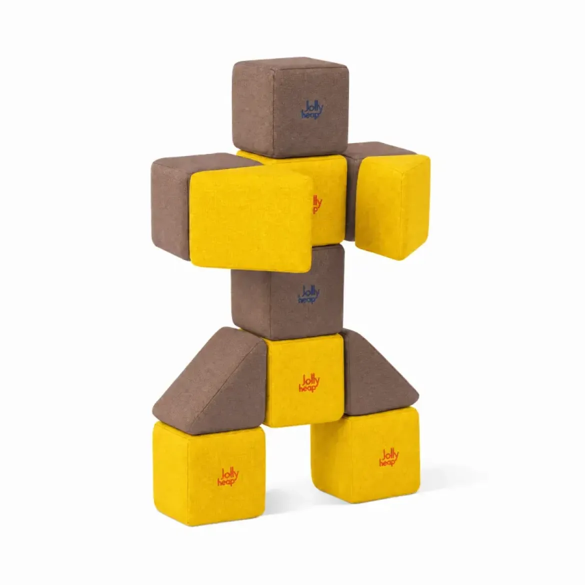 XXL Softbausteine, Jolly Heap Pixi, magnetisch, groß, aus Schaumstoff, gelb/dunkelbraun, 12-teilig