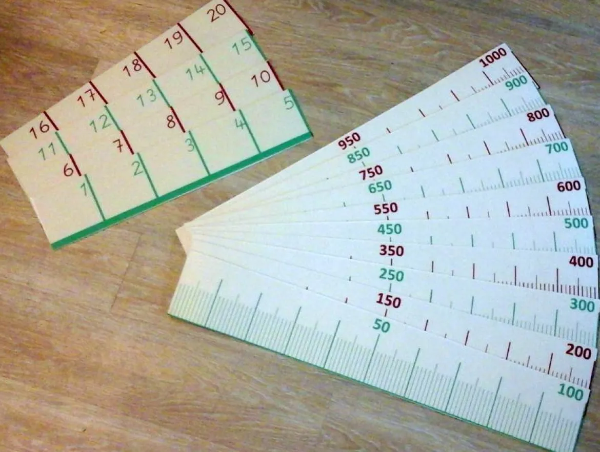 Zahlenstrahl 0 is 1 Mio, 10 Teile in Box